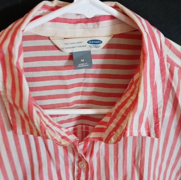 Peach stripe button down shirt sz med - Picture 4 of 5